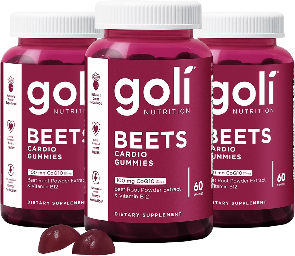 Goli Nutritional Supplement, Beets Cardio Gummy, 180 Count(3 Pack of 60), 100mg CoQ10 & Beetwortel Extract - Glutenvrij, Veganistisch, Non-GMO, en Gelatine-Free.