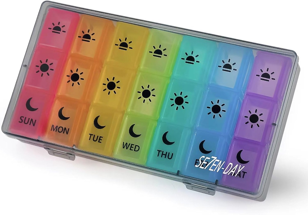 Wekelijkse pil dozen en Organisator Travel Pill Case 7 Dag 3 keer Een dag Grote Compartiments Medicatie Herinnering Dagelijkse pil Container voor Visolie Vitaminen Capsules en Supplementen, Gray