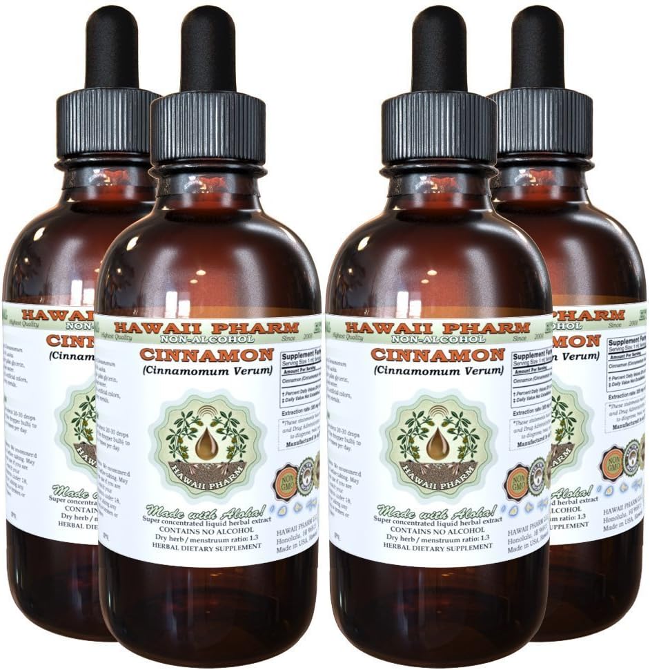 Kaneel Alcoholvrije Liquid Extract, Kaneel (Cinnamomum Verum) Gedroogde Bark Glycerite Hawaii Pharm Natural Herbal Supplement 4x4 oz