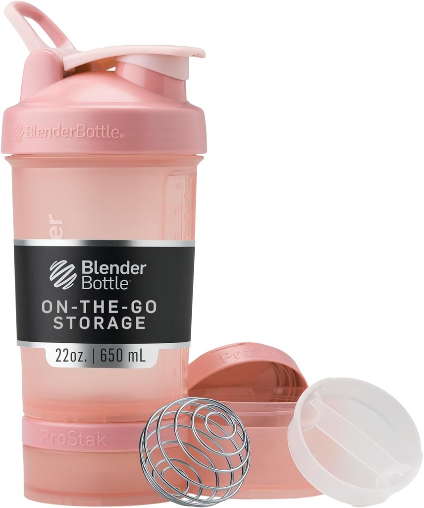 Bouteille de mélangeur de beurre avec organisateur de pilule et de stockage pour poudre de protéines, Classic V2 ProStak System, 22-Ounce, Rose