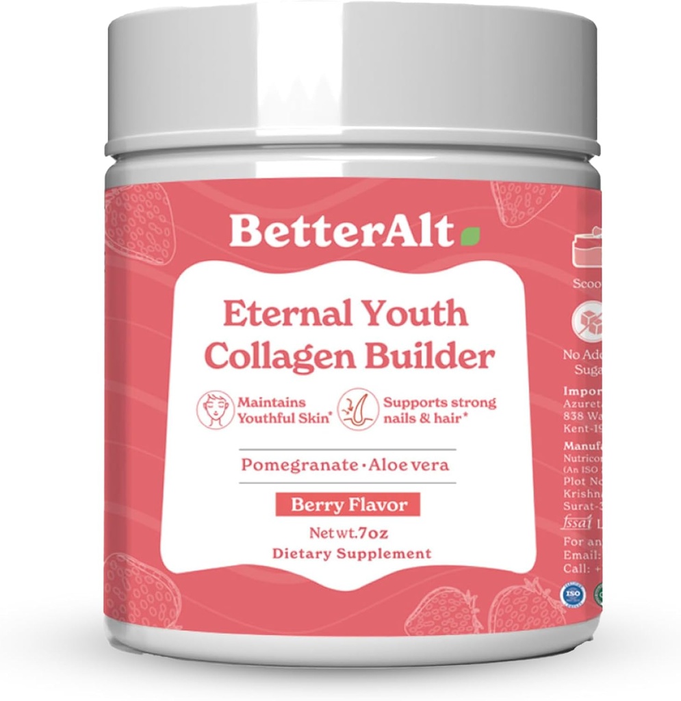 Betere Alt Eternal Youth Collageen Builder (Berry Flavor) 200g voor stralende, jeugdige en gloeiende huid helpt Boost Collageen & Biedt Antioxidant Ondersteuning