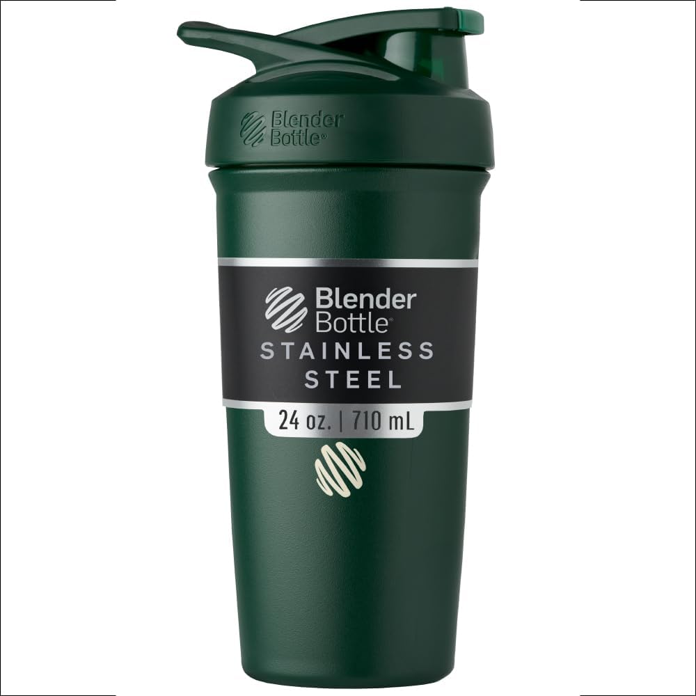 BlenderBottle Sport Insulated Stainless Steel Shaker Bottle with Wire Whisk, 24-Ounce, Forest – Protein Shakes & Hydration for Athletes & Fitness Enthusiasts, Easy Mixing, Keeps Drinks Cold, Lockable Lid