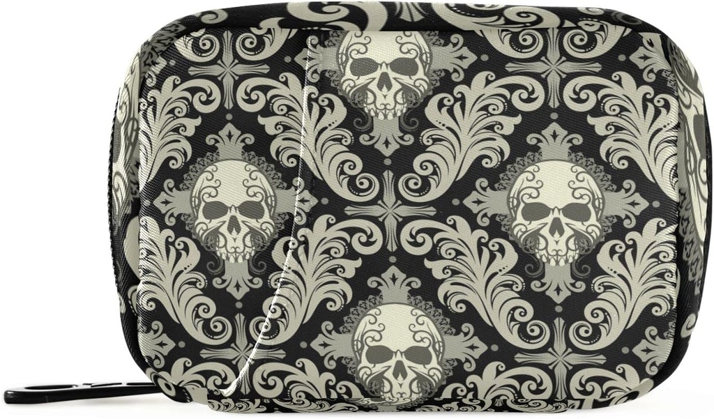 Pillen Case Reizen Vintage Pillen Cases Bag Medicine Vitamine Container Pillen Box Organisators Supplement houder (Skull Damask)
