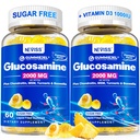 Glucosamine sans sucre - Supplément de glucosamine plus Chondroïtine, MSM, Curcuma, Boswellia, Acide hyaluronique, Vitamine D3 & Zinc, 120 Gummies, 60 portions