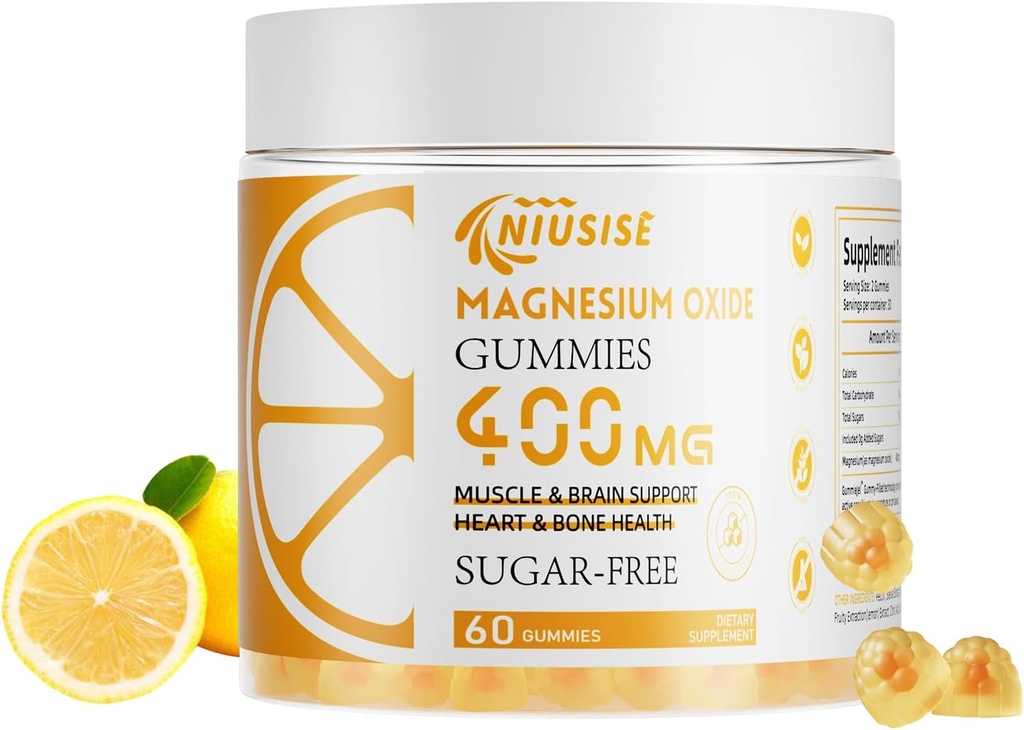 Magnesiumoxide Gummies voor mannen & vrouwen, gemakkelijk geabsorbeerd Magnesium Gummies Supplement voor spier, bot en hart ondersteuning, Magnesium Complex Supplement 400mg