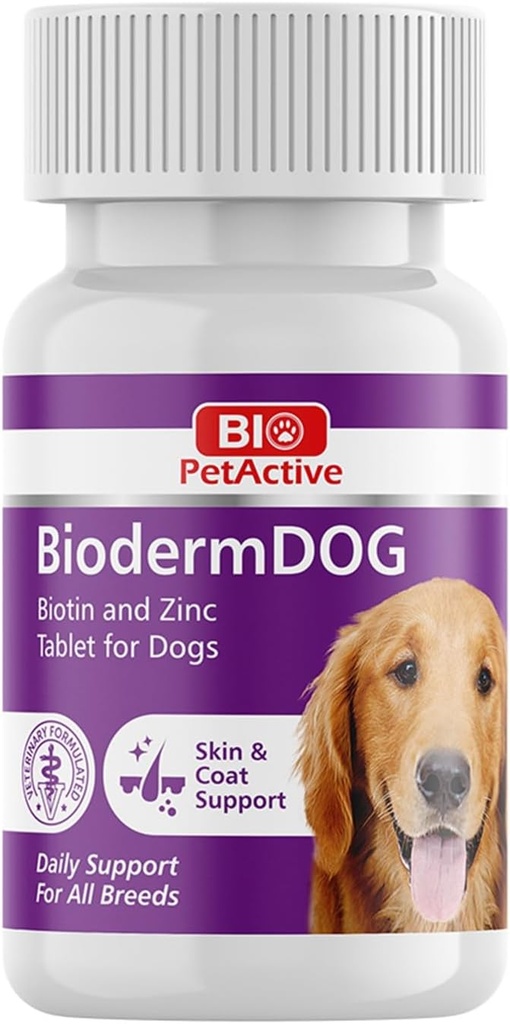 Bio Pet Active BiodermDOG 0.5 Zink en Biotin tabletten voor honden, immuunsysteem, huid, jas en nagel Ondersteuning voor honden, 1,32 oz, 75 kauwtabletten