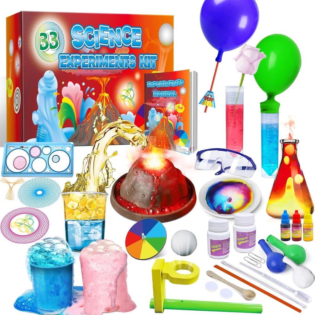 UNGLINGA 33 Experimenten Science Kit voor kinderen, Wetenschap Project STEM Speelgoed Gifts voor jongens Meisjes Learning Educational Chemistry Set, Vulkaan Erupting, Scientis Kit