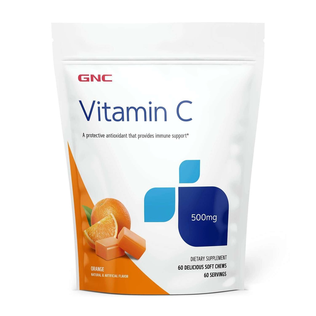 GNC Vitamine C Zachte Kauwen 500mg, Oranje, 60 Kauwen, Ondersteunt natuurlijke weerstand