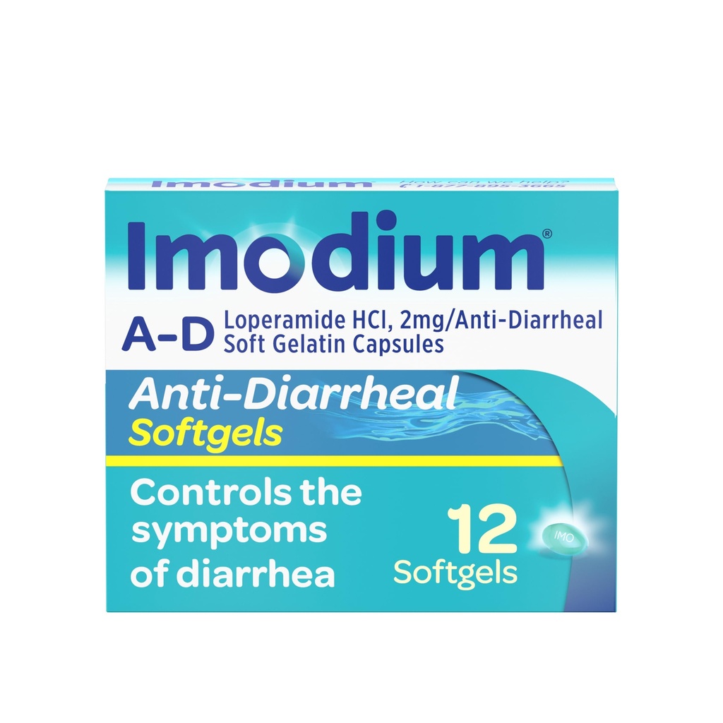 Imodium A-D Diarree Relief Softgels met Loperamide HCl, Anti-Diarree Geneeskunde om te helpen de symptomen van diarree als gevolg van acute, Traveler's Diarree, HSA/FSA in aanmerking komen, 12 ct