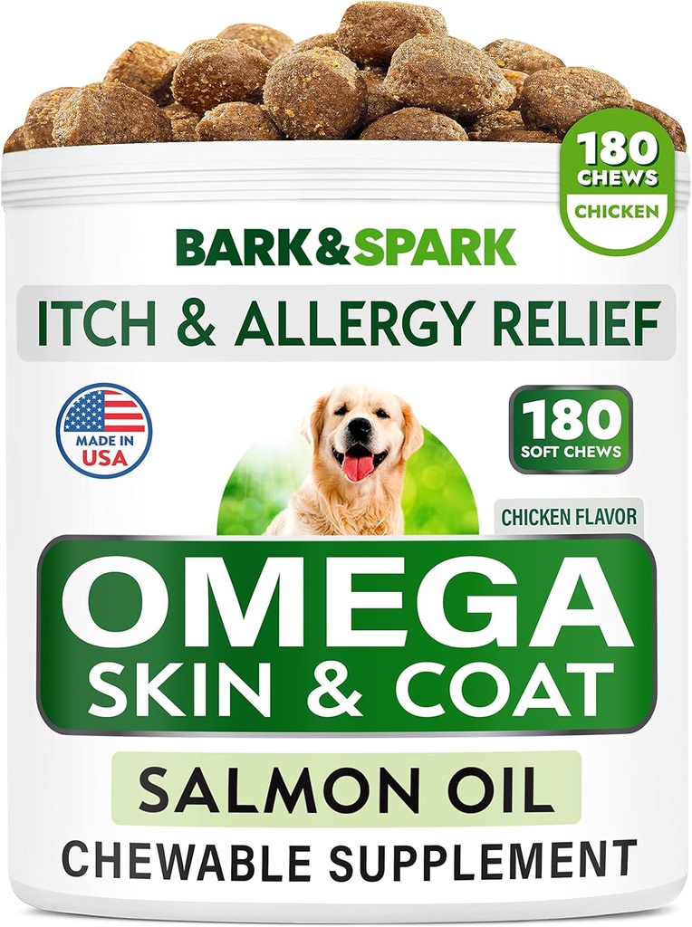 BARK&SPARK Omega 3 voor honden - 160 Visolie Treats for Dogs - Skin and Coat Supplement - EPA & DHA Fatty Acids - Canine Salmon Oil - Ansjovis