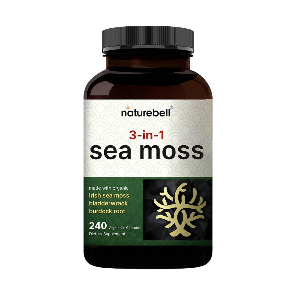 Irish Sea Moss Capsules, 3.000mg Per Serving, 240 Veggie Pillen Gemaakt met Organic Raw Powder, Plus Bladderwrack & Burdock Root, Sea plantaardige complex