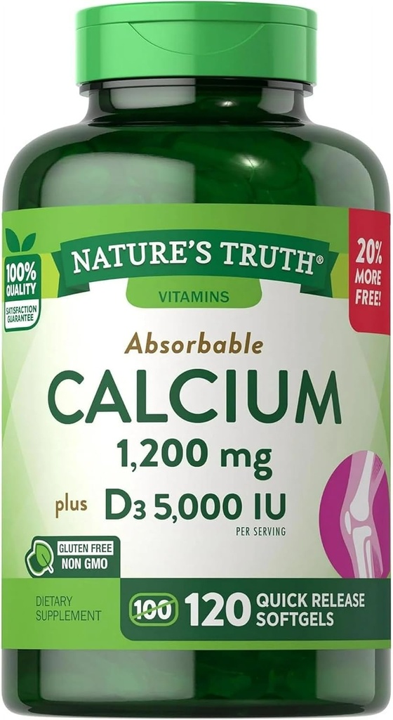 Nature's Truth Absorbable Calcium 1200 mg Plus D3 5000 IE per Serving Quick Release Softgels - 120 ct, Pack of 2