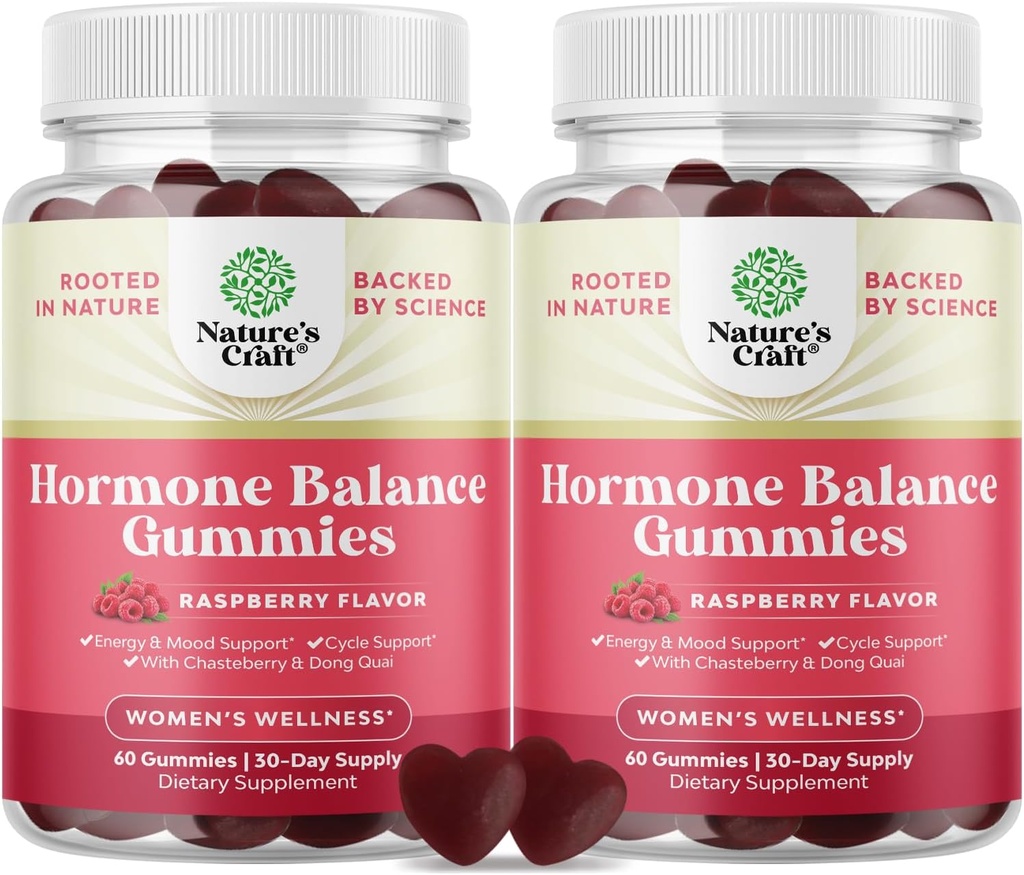 Équilibre hormonal pour les femmes Gommies de tous les âges - Supplément de soutien PMS pour les femmes de réglementer le cycle menstruel et l'équilibre hormonal Ménopause et ailes d'humeur avec vitamine B6 et Dong Quai - 60 Chews - 2 pack
