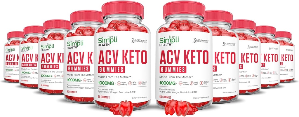 (10 Pack) Simpli Health Keto ACV Gummies Geavanceerde Formule 1000MG Ketonature Keto Gummies Apple Cider Vinegar Geformuleerd met Granaatappel Beet Sap Poeder B12 Vegan Non GMO 600 Gummys