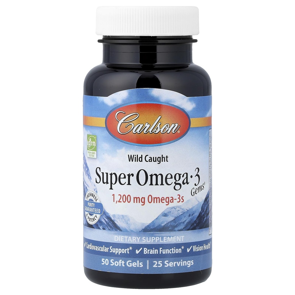 Carlson - Super Omega-3 Gems, 1200 mg Omega-3s, Wild Caught, Sustainablely Sourced, 50 zachte gels