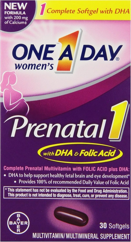 Een dag vrouwen prenatale 1 Multivitamine, supplement voor vóór, tijdens en na de zwangerschap, met inbegrip van vitamine A, C, D, E, B6, B12, en Omega-3 DHA, 30 Tellen