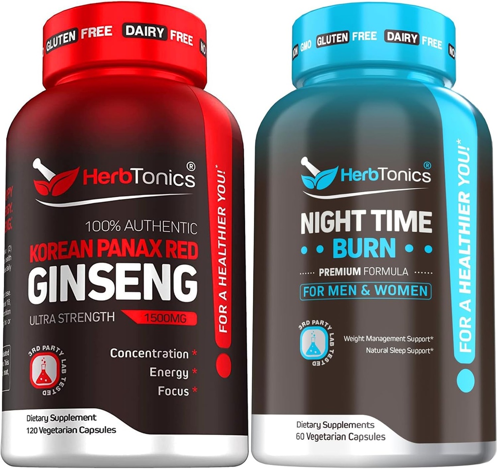 Panax Rouge Coréen Ginseng 1500mg - Ginseng à haute puissance pour l'énergie, la performance et le soutien immunitaire pour les hommes et les femmes - Supplément de poids de nuit avec la mélatonine pour soutenir le sommeil et le métabolisme