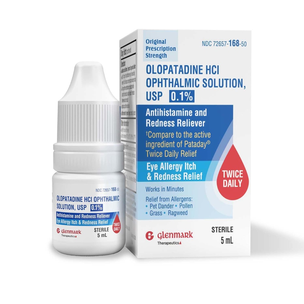 Glenmark Therapeutics Olopatadine Eye Drops for Allergies, Redness Relief, Antihistaminic Eye Drops, Allergie Relief from Pet Dander, Pollen, Grass, Ragweed, Works in Minutes, Olopatadine HCl 0,1%, 5ml