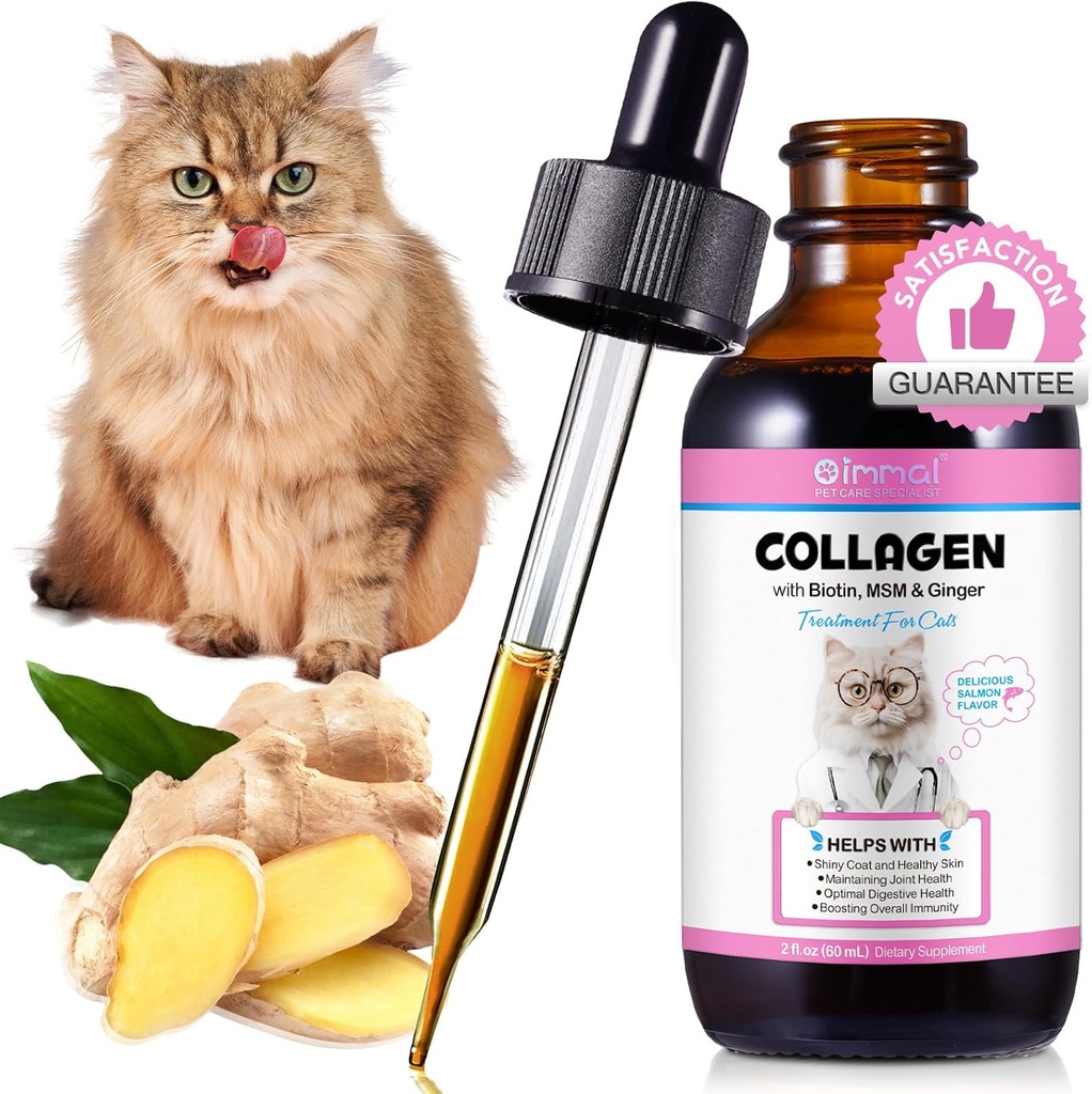 Collagen voor katten 2 fl.oz, vloeibare collagen voor katten druppels, Premium Grass-gevoed Collagens voor kattenhuid en jas supplement, Itch Relief voor katten met allergieën immuniteit, met Bovine Collagens, Biotin, MSM
