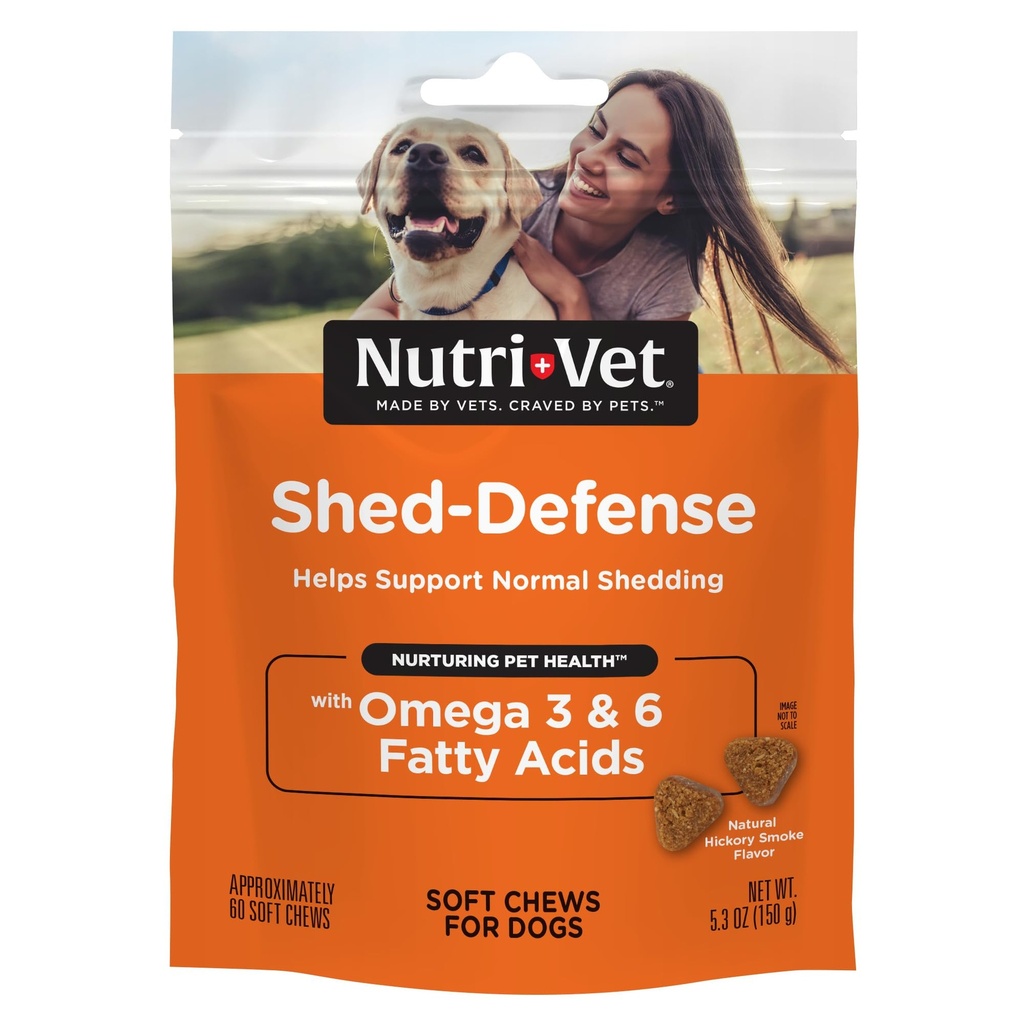 Nutri-Vet Shed Defense Zachte Kauwen voor honden, huid en jas Supplement voor honden, Omega 3 van visolie, droge en jeukende huid Relief Treatment, Puppy Essentials, 60 Zachte Kauwen