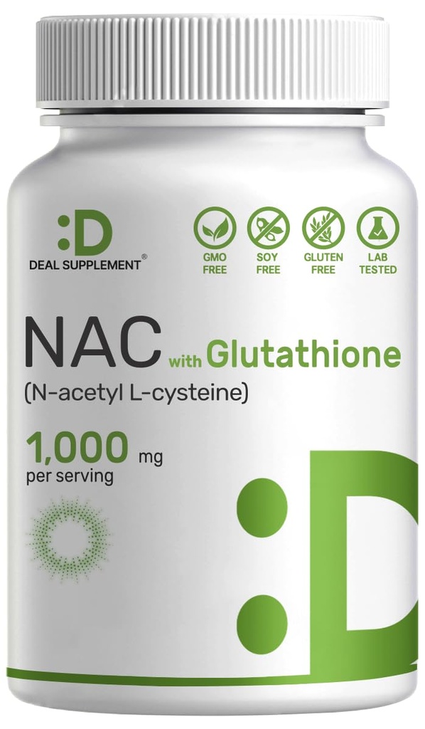 DEAL APPARAAT NAC Supplement (N-Acetyl Cysteine) 1000mg Per portie met verminderde Glutathion, 240 Capsules 