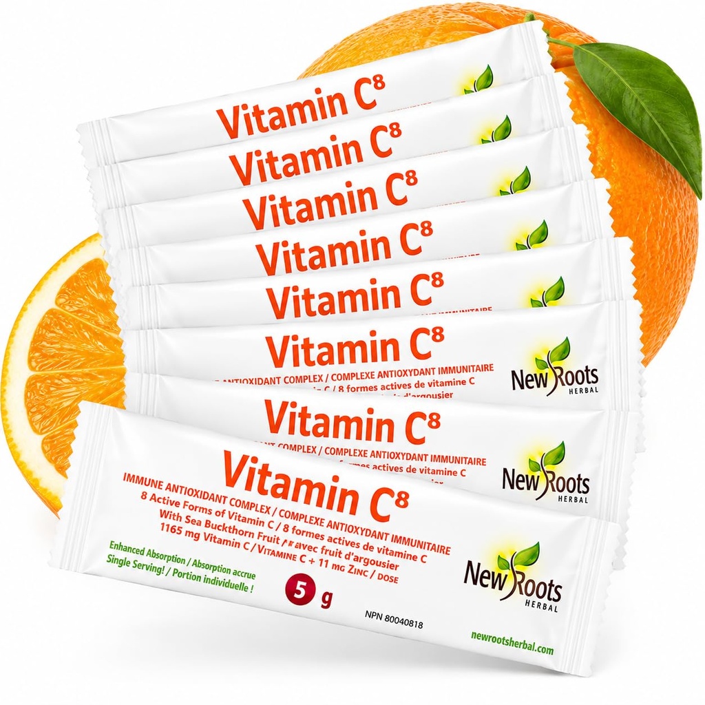 Vitamine C8 Poeder Immune Ondersteuning (30 Sachets) Heerlijke drank met 8 verschillende vormen van vitamine C, Elektrolyten, Bioflavonoïden & Groene Thee voor maximale absorptie en antioxidant verdediging