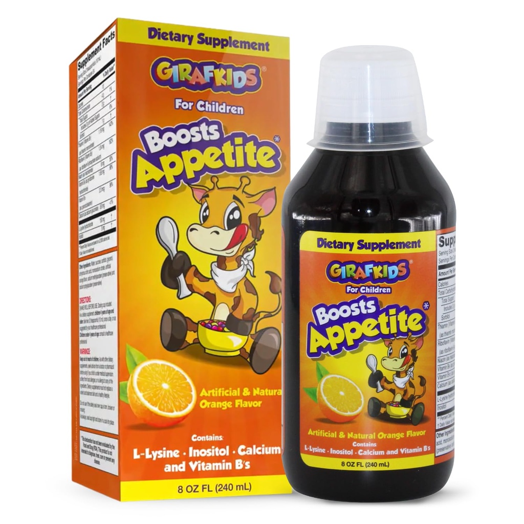 GirafKids Appetite Booster Stroop voor kinderen Leeftijd 4+, 8 Fl Oz - Vitaminen voor kinderen, oranje smaak - bevordert gezonde eetlust en energie