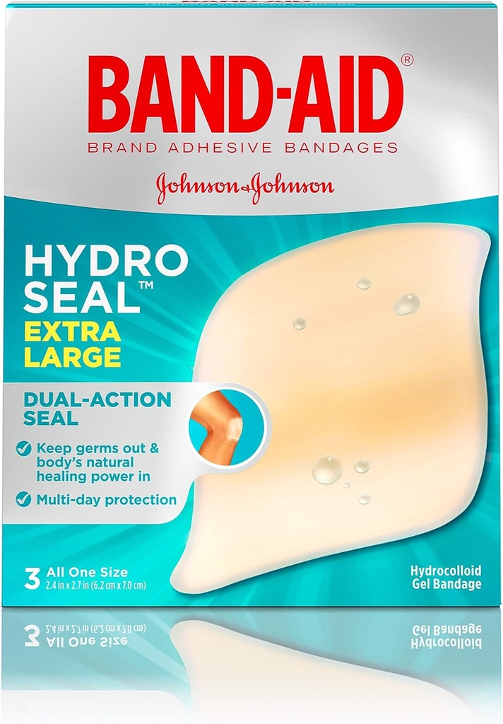 Band-Aid Merk Hydro Seal Lijm Hydrocolloïde Gel Bandages voor wondverzorging & blisterreliëf, waterdicht & doucheproof Blisterkussen voor alle doeleinden, steriel & langwerpig, extra groot, 3 ct