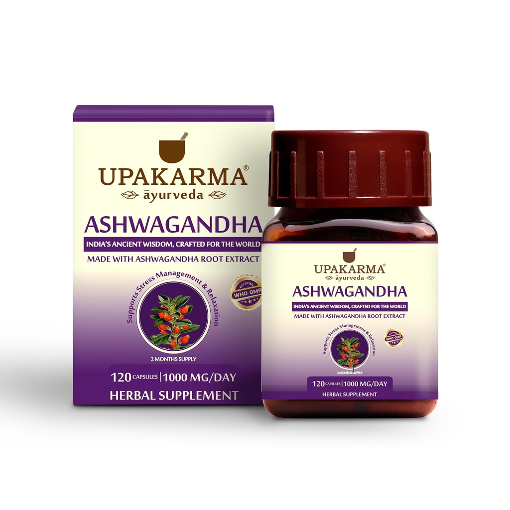 UPAKARMA Ashwagandha | 60 Day Supply | Pure Extract Based 1000 mg per Serving | Lab Tested, R&D Backed, 120 Vegan Capsules, Supplements for Stress Relief and Energy Support