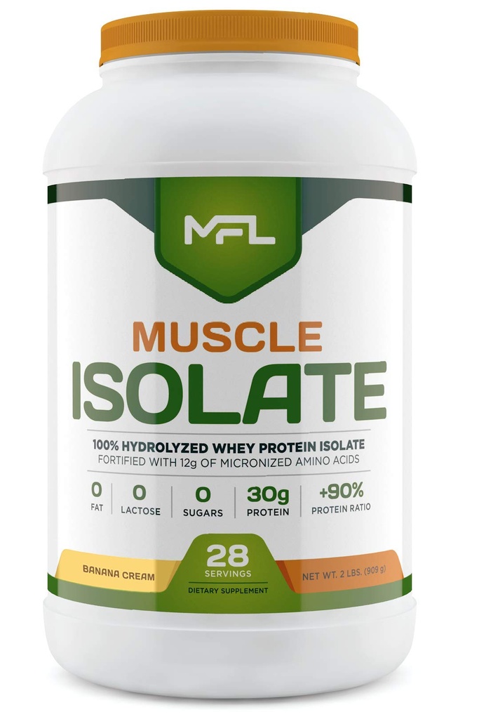 MFL 100% isolaateiwit l 30 g proteïne l 12 g Aminozuren l Keto Vriendelijk l Low Carbs l 2 lbs. (Banana Cream)