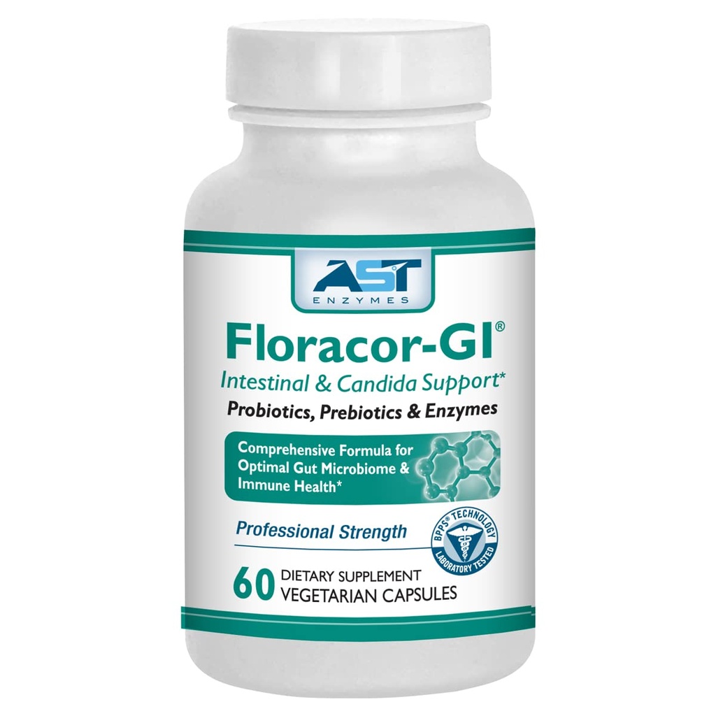 Floracor - Soutient la Santé Gut & Intestinale - Formule Probiotique Premium, Prébiotique et Enzyme - 60 Capsules Végétariennes