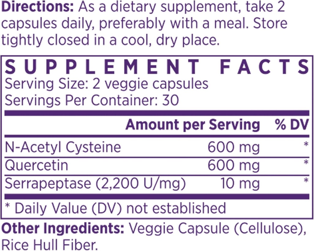 NAOMI NAC 600 mg met quercetine voor immuun- en ademhalingsondersteuning, normale ademhaling, nasale en oogcomfort, Sinus en ademhalingsfunctie, 60 capsules