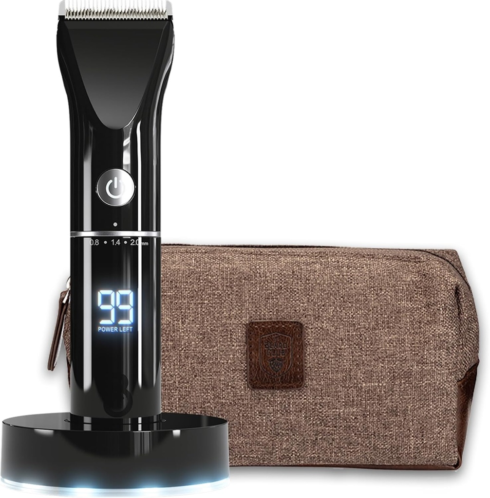 De Beard Club Trimmer voor mannen met reistas - Elektrische Cordless Oplaadbare Baard & Hair Trimmer - High Power 7000 RPM - 8 Color Guides 45 Unieke Trim Lengtes - Reizen Lock