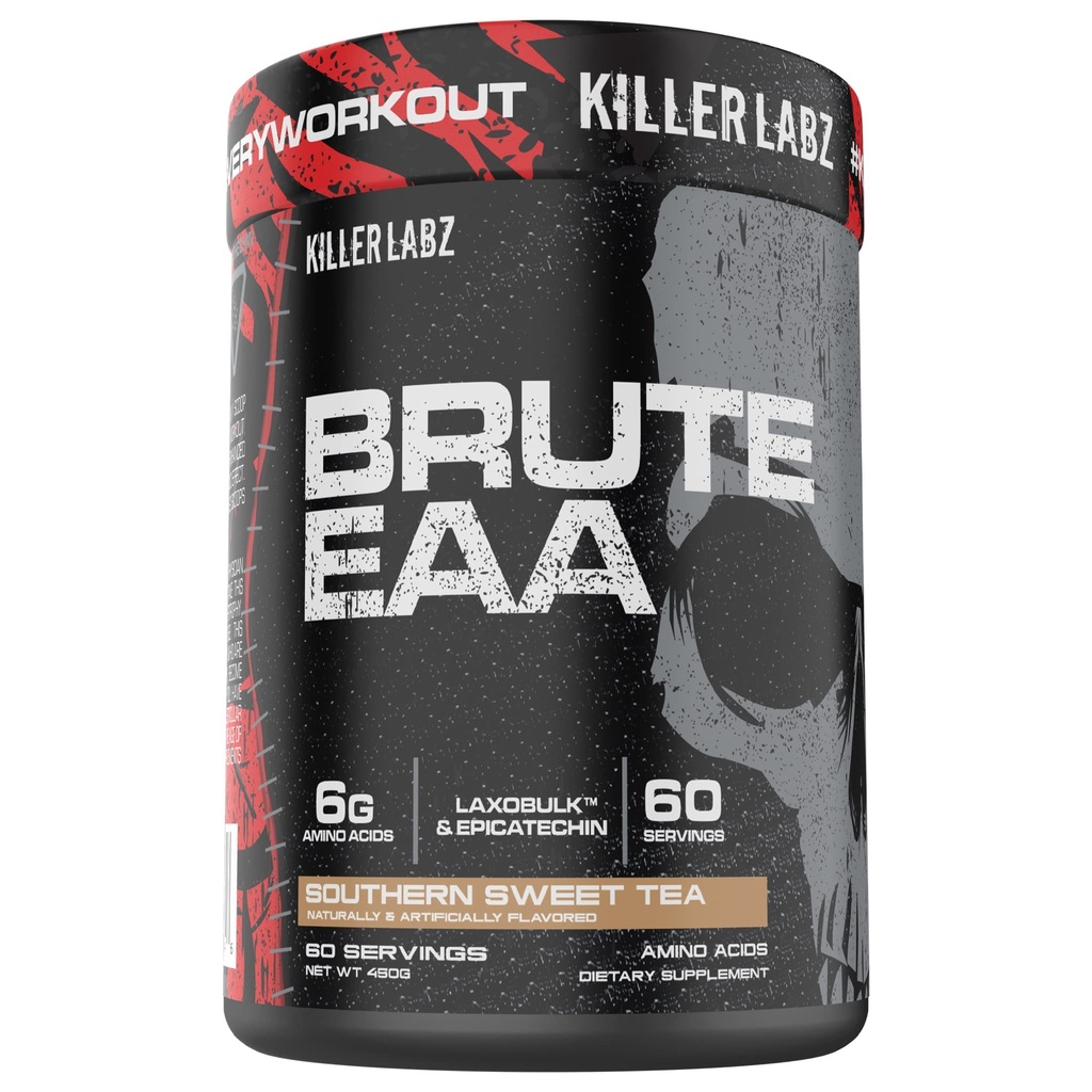 KILLER LABZ Brute EAA Chaîne ramifiée et acides aminés essentiels 6g d'aminos pour accélérer la récupération et les gains de masse maigre 60 portions (thé sucré sud)
