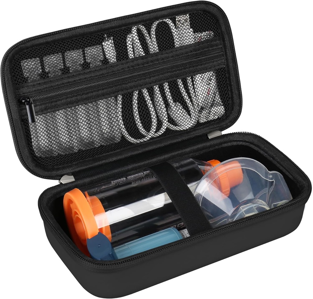 Hard Case voor Astma Inhaler, Handheld Spacer voor kinderen en volwassenen, maskers, Inhalator houder Astma Travel Bag Carrying Organizer met Mesh Pocket fit medicijnen en accessoires, zwart