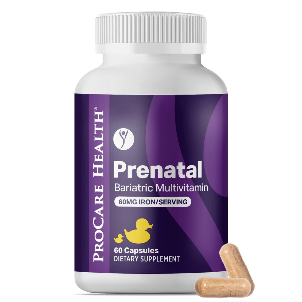 ProCare Health Multivitamine bariatrique prénatale avec fer (60 capsules faciles à avaler) – pour les femmes, vitamines bariatriques pour le pont gastrique et la Manche gastrique (1 mois d'approvisionnement)