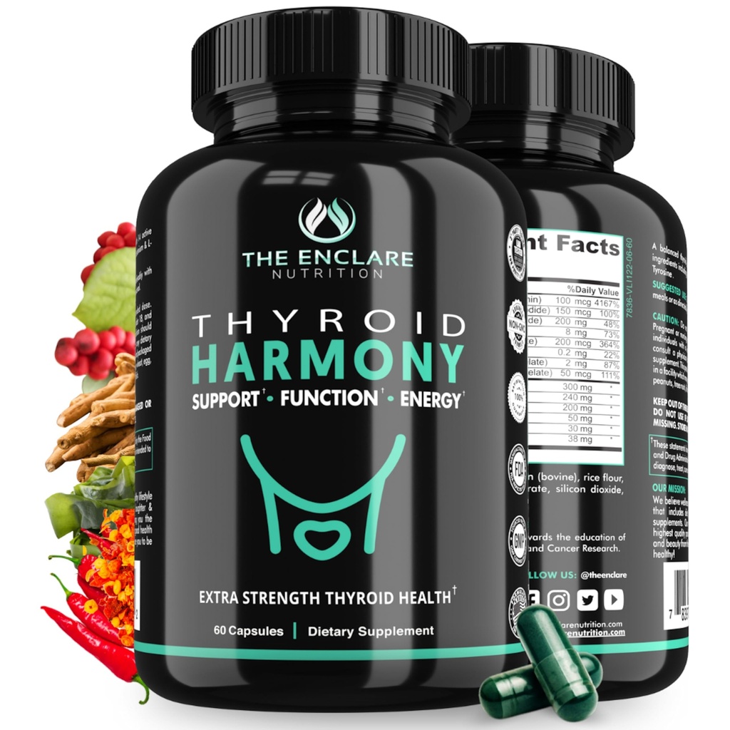 DE ENCLARE NUTRITION Thyroid Support Supplement met Jood - Balance Hormonen voor Energie, Metabolisme, Focus, Stress, Mood. Ashwagandha, Zink, Selenium, Vitamine B12, Kelp, Magnesium, L Tyrosine (1)