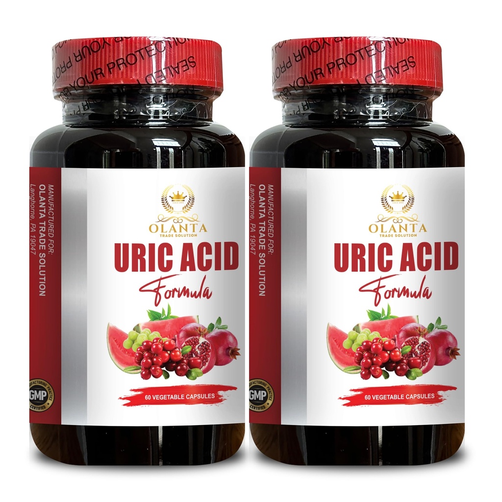 URIC Acid Support - Tart Cherry, Selderijzaad, Kurkuma & meer, Uric Acid Complex Supplement, Ondersteuning Gezond Uric Acid Level - 2 flessen 120 capsules