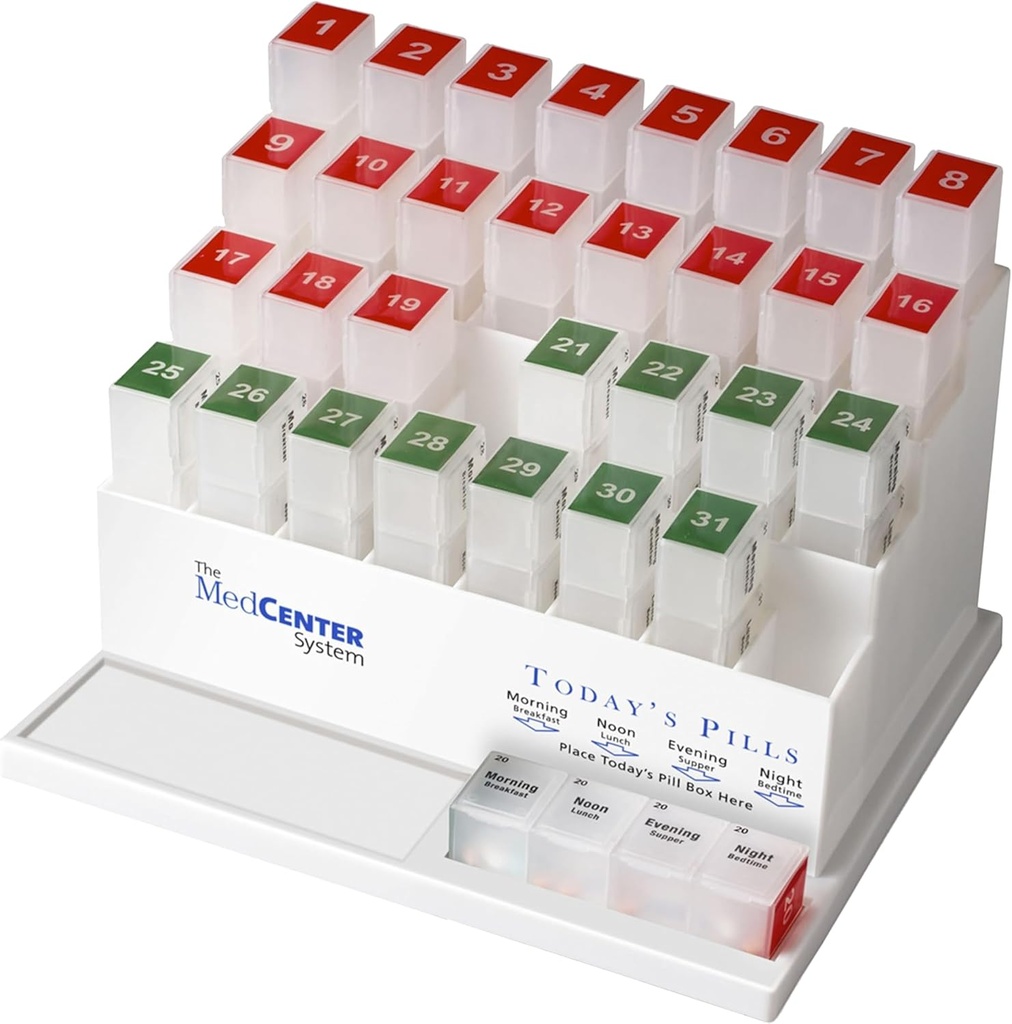 Medcenter Monthly Pill Box Organizer, 4 keer per dag, grote 31 dagelijkse pillen kisten met supplementen voor vitamines, supplementen, medicijnen, 31 dagen pil Organizer