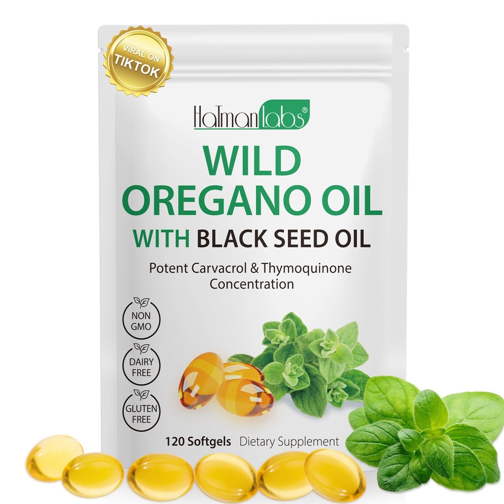 Oregano Oil Capsules, 2 in 1 Olie van Oregano met Zwarte Zaadolie, Oregano Oil Supplement Capsules, Biologische Olie van Oregano Extract, Non-GMO, Glutenvrij