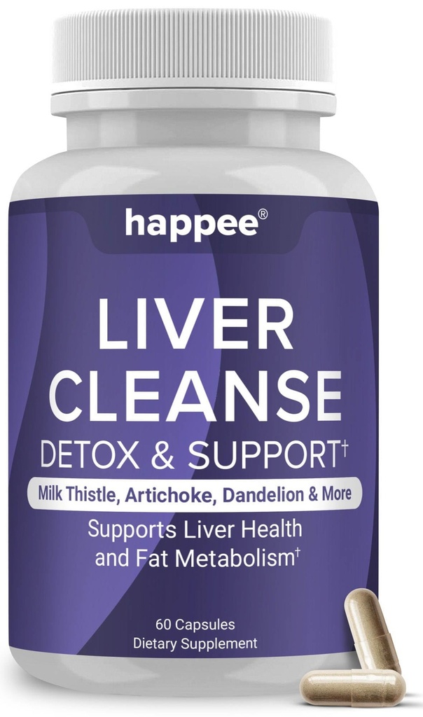 Happee foie nettoyer la désintoxication et le supplément de réparation avec extrait de chardon de lait - Flush toxines et de nouveau santé - végétalien, fabriqués aux États-Unis, 60 capsules