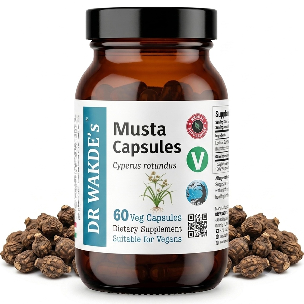 DR WAKDE'S Musta Capsules (Cyperus rotundus, 60 Veg Caps, Supplément à base de plantes, Ayurvedic Herb, Tous naturels, végétaliens)