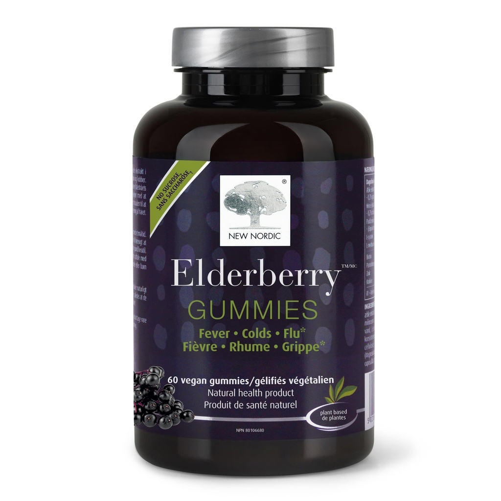 NIEUWE NORDIC Vlierbessen Veganistische Gummies, Suikervrij Kauwbare Immune Ondersteuning met vitamine C voor volwassenen en kinderen 4+, Geen kunstmatige kleuren of smaken, 60 Tellen (pakket van 1)