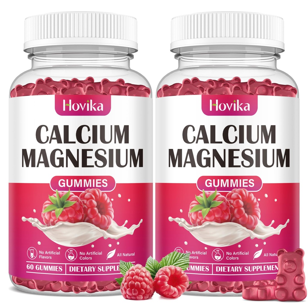 Calcium Magnesium Zink Gummies-Calcium Magnesium 2:1 Ratio met vitamine D3, K2, B6, B12 voor botsterkte, spierfunctie & nerve gezondheid, extra absorptie formule, veganist, framboos smaak 120 Gummies