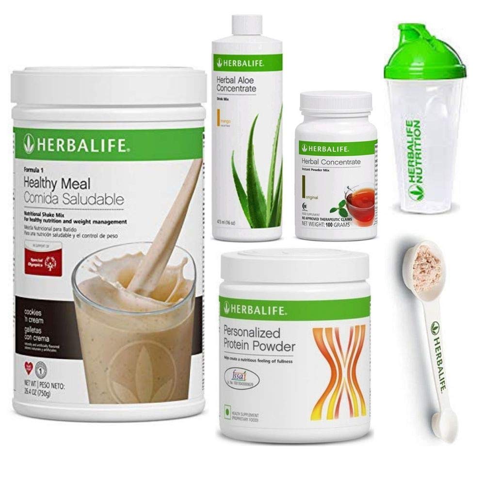 Herbalife Shake Healthy Meal Kit Cookies and Cream Formula 1 + Kruidenaloë (Mango) + Kruidenthee Concentraat + Proteïnepoeder + Shaker Cup & Spoon