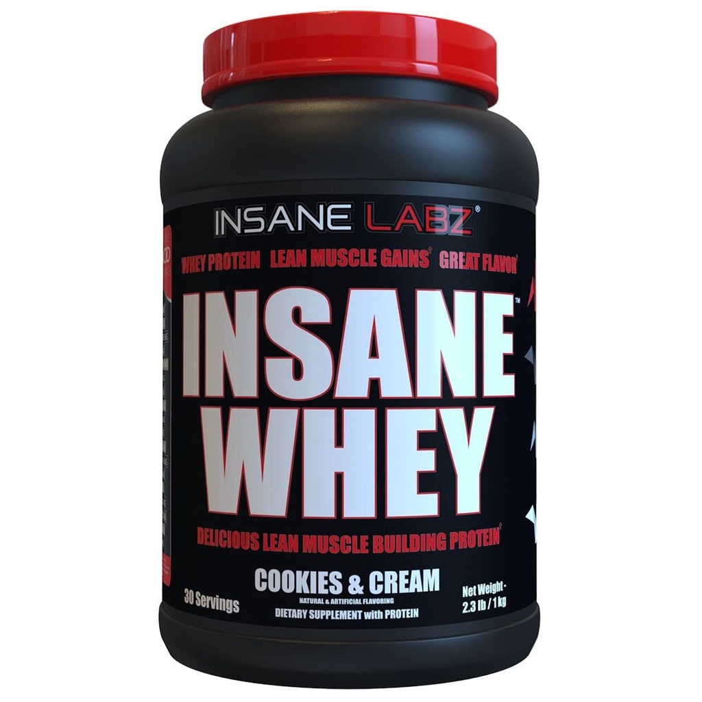 Insane Labz Insane Whey, 100% Muscle Building Whey Protein, BCAA Profile Amino, Mass Gainer, Remplacement des repas (Cookies et crème, 30 portions)