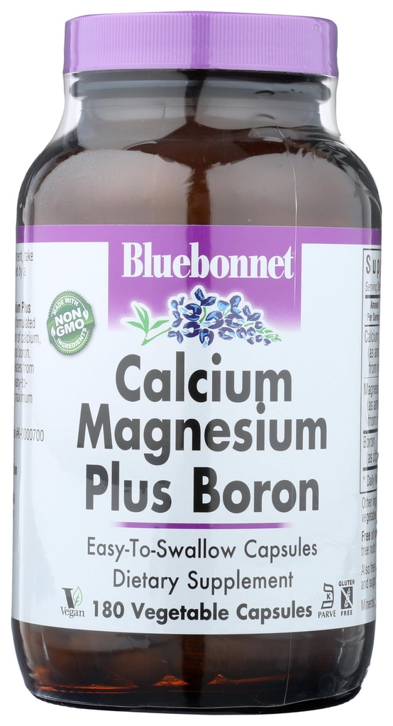 BlueBonnet Calcium Magnésium Plus Boron Capsules végétariennes, blanc cassé, 180 Compte