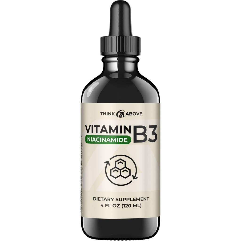 Vitamine liquide B3 (sous forme de Niacinamide) Supplément - Forme non flush de Niacin - Absorption rapide - gouttes de Niacin agréable pour les femmes et les hommes - 4 oz (120ml)