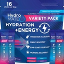 HydroMATE Electrolytes Poudre Boisson Mélange Packets Accélérateur d'hydratation Faible Sucre Parti Favoris pour la récupération rapide Vitamine C Plus Caféine Variété Pack 16 Sticks