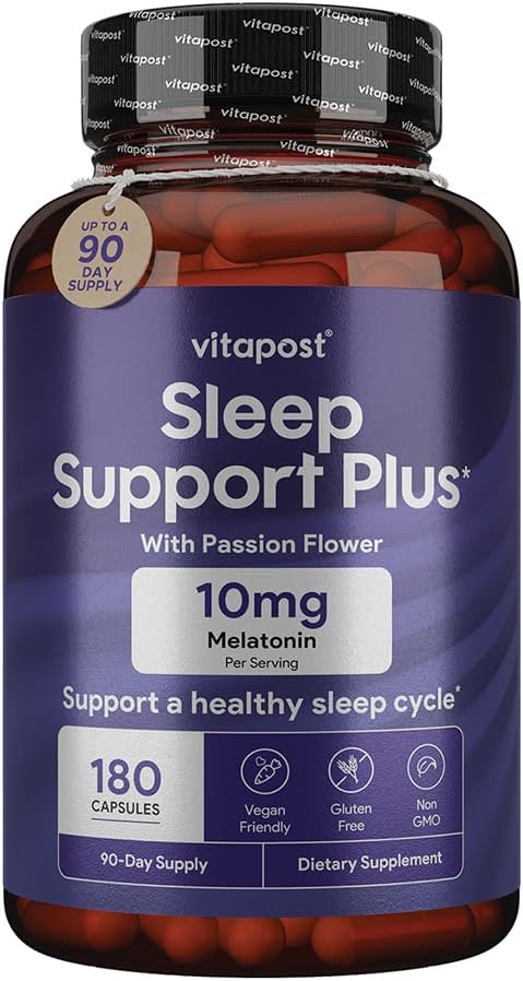 Sleep Support Plus Melatonine & Botanicals ter ondersteuning van een gezonde slaapcyclus, met gevoelens van rust en ontspanning voor een grote nachtrust. 180 capsules